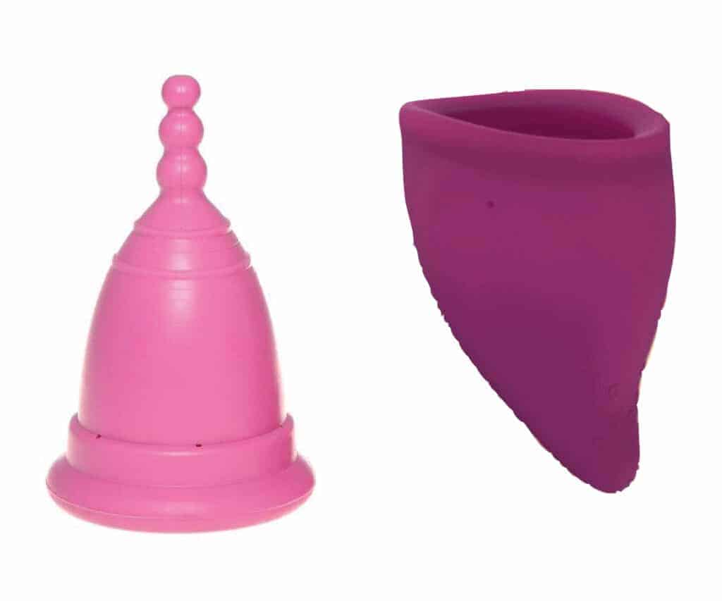 Two menstrual cups on a white background