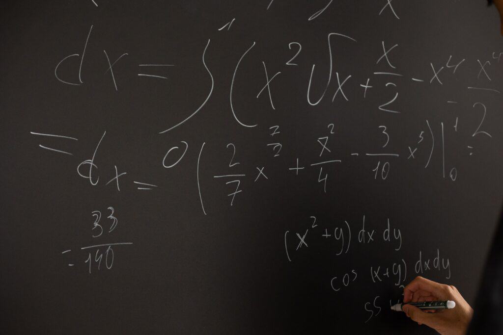 Math formulas on a school blackboard